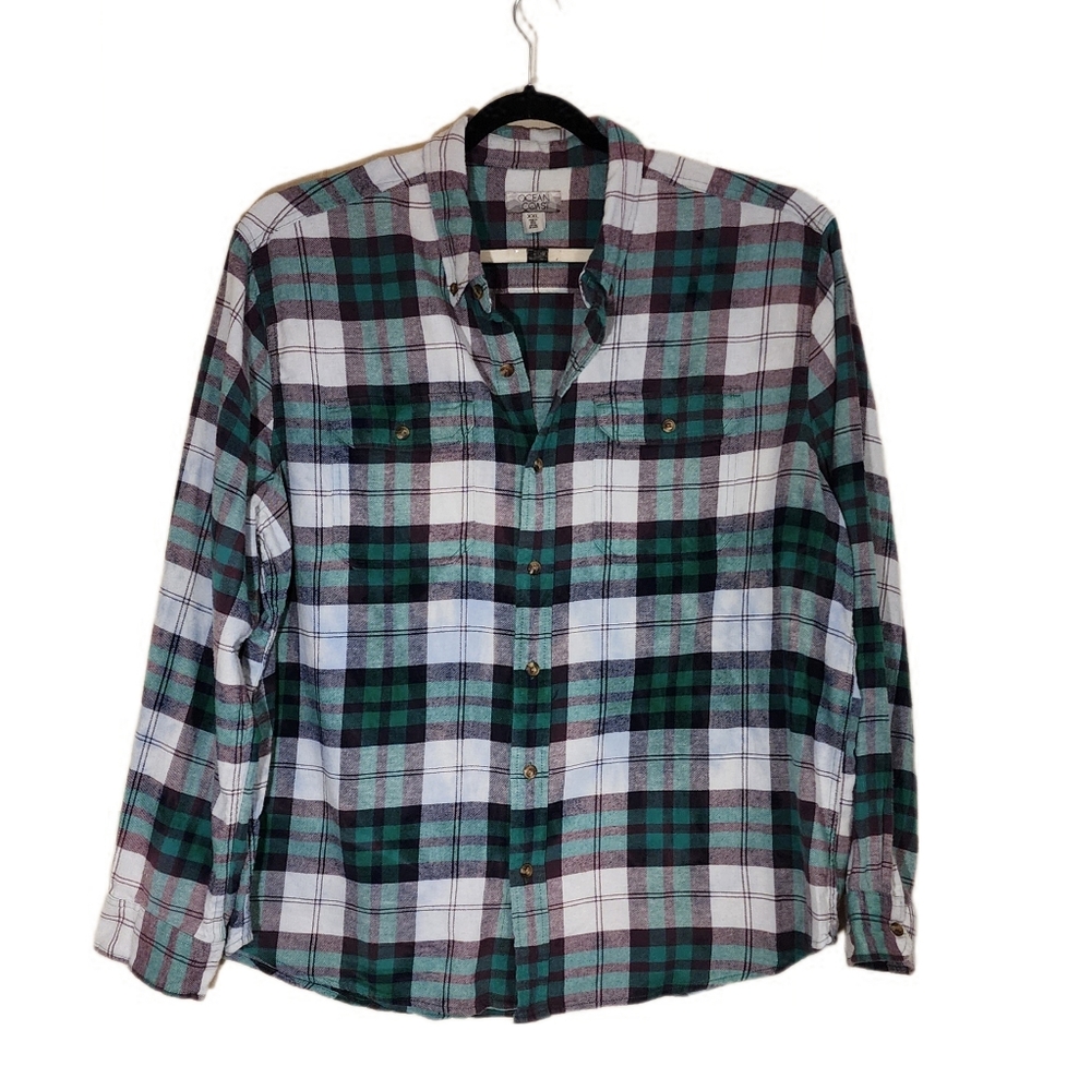 Classic Green and White Plaid Men's Shirt